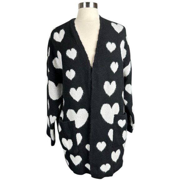 Maeve Anthropologie Sweater Womens XS Cardigan hearts black white open casual - Picture 2 of 15